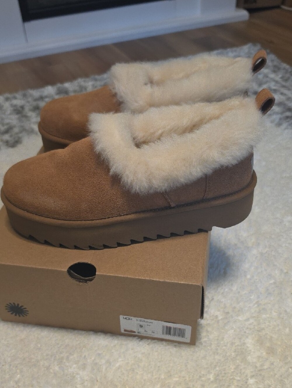 UGG Chestnut Suede Shearling-Lined Slip-Ons - Picture 5 of 6